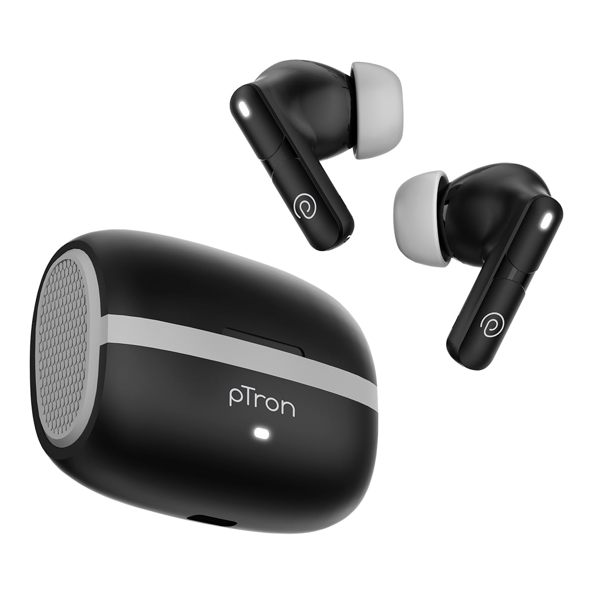 pTron Bassbuds Blaze in-Ear TWS Earbuds w/ 13mm Drivers, 50Hrs Playtime, AI-ENC Clear Calls, Bluetooth V5.4 Wireless Headphones, Touch Control, Voice Assistant, Type C Charging & IPX5 (Black & Grey)