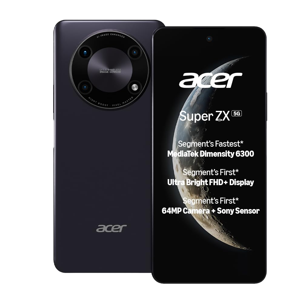 Acer Super ZX 5G (Cosmic Green, 4GB RAM, 128GB Storage) | 120 Hz FHD+ Display | 5000 mAh Ultra-Thin Battery | Dimensity 6300 5G Processor | Sony 64MP AI Camera