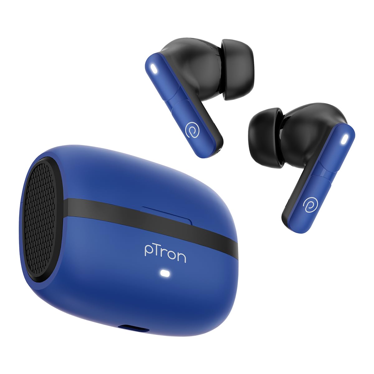 pTron Bassbuds Blaze in-Ear TWS Earbuds w/ 13mm Drivers, 50Hrs Playtime, AI-ENC Clear Calls, Bluetooth V5.4 Wireless Headphones, Touch Control, Voice Assistant, Type C Charging & IPX5 (Black & Grey)