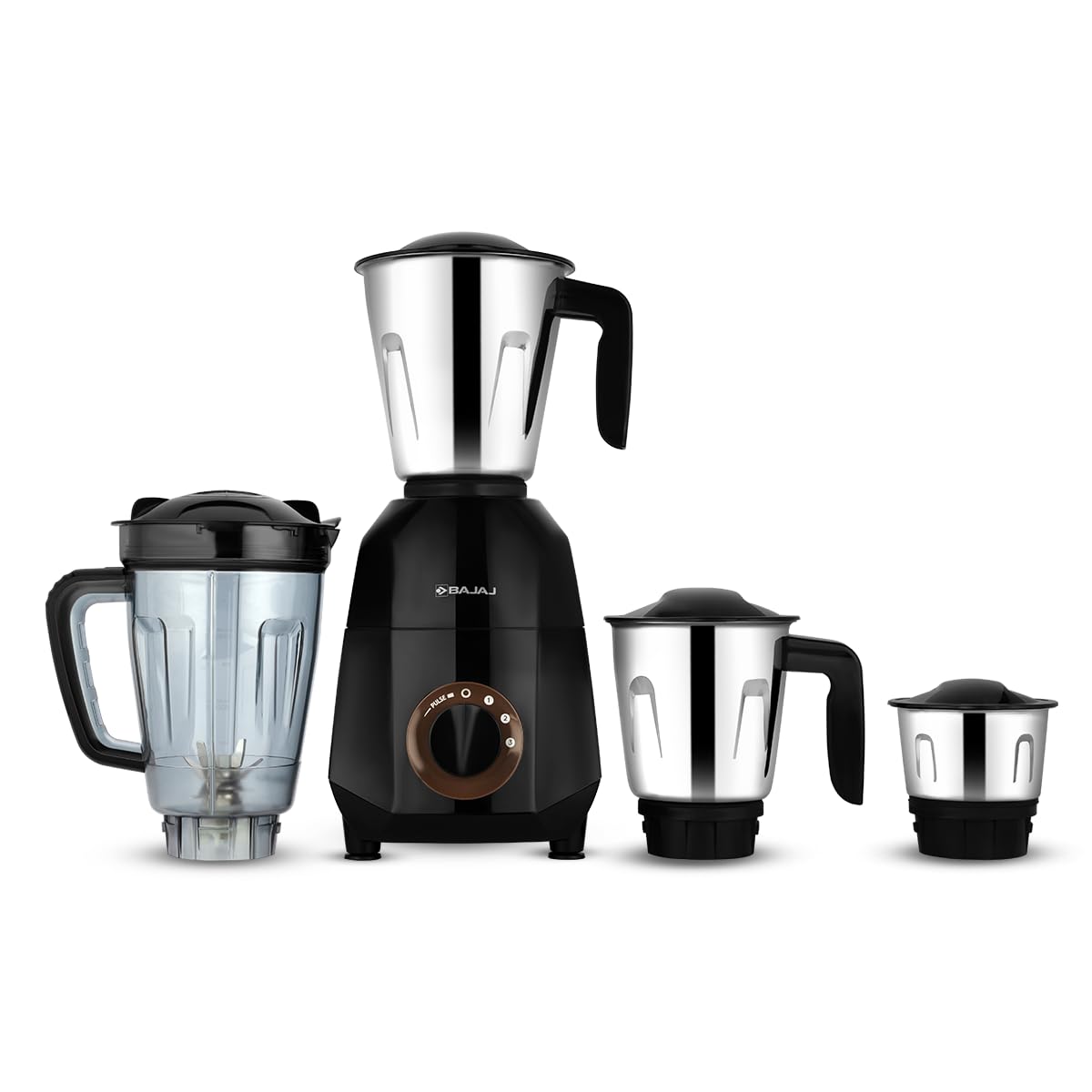 Bajaj Military Series Glamore 1000 W Mixer Grinder With 4 Jars (3 Stainless Steel Jars + 1 Fruit Filter Jar) | DuraCut Blades | Powerful Titan Motor | Unbeatable Toughness | 2 Yrs Warranty【Jet Black】