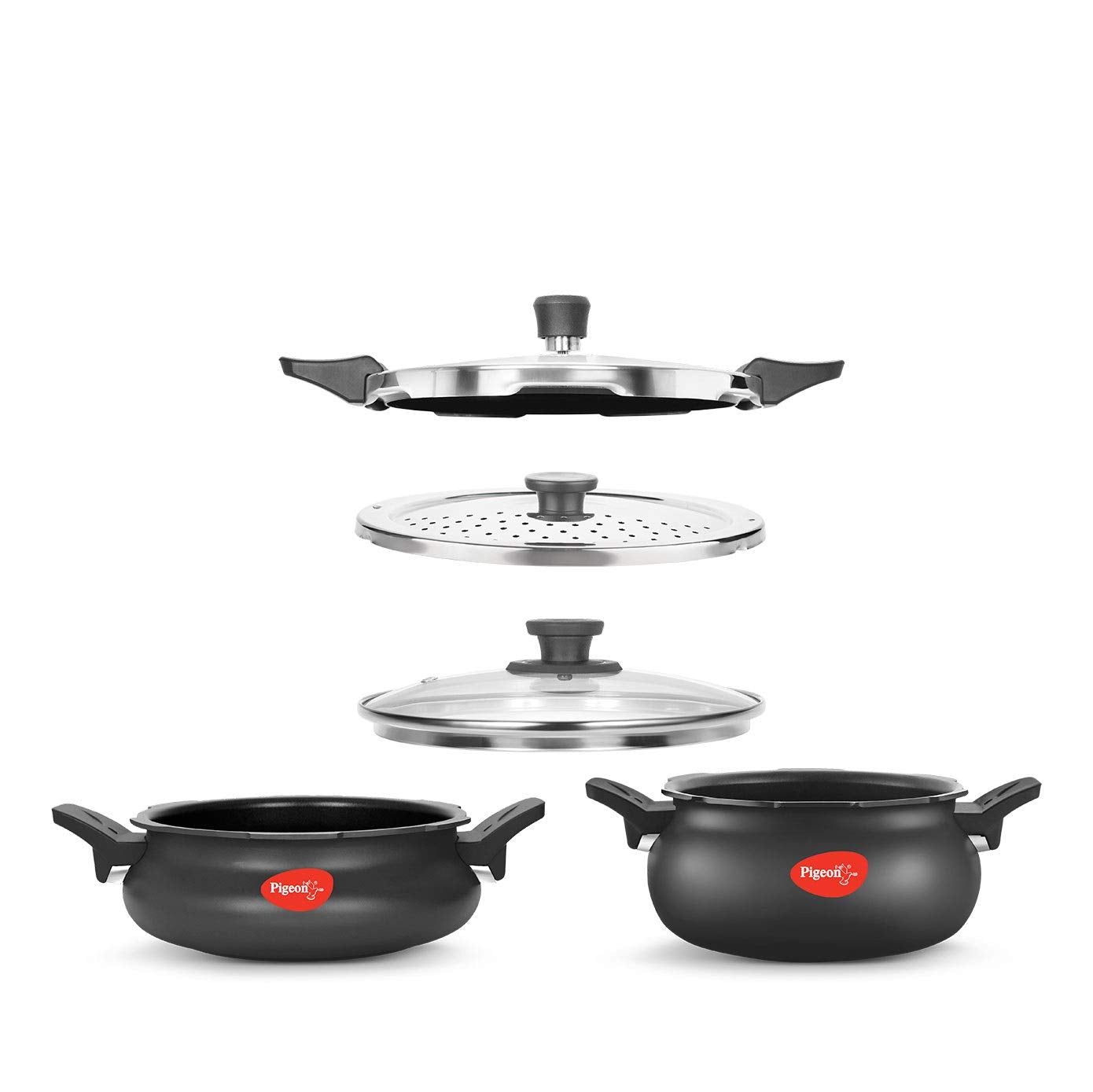 Pigeon by Stovekraft All in One Ceramic Super Outer Lid Cooker, 5 Liters, Black/Transparent - Aluminium & Stainless Steel