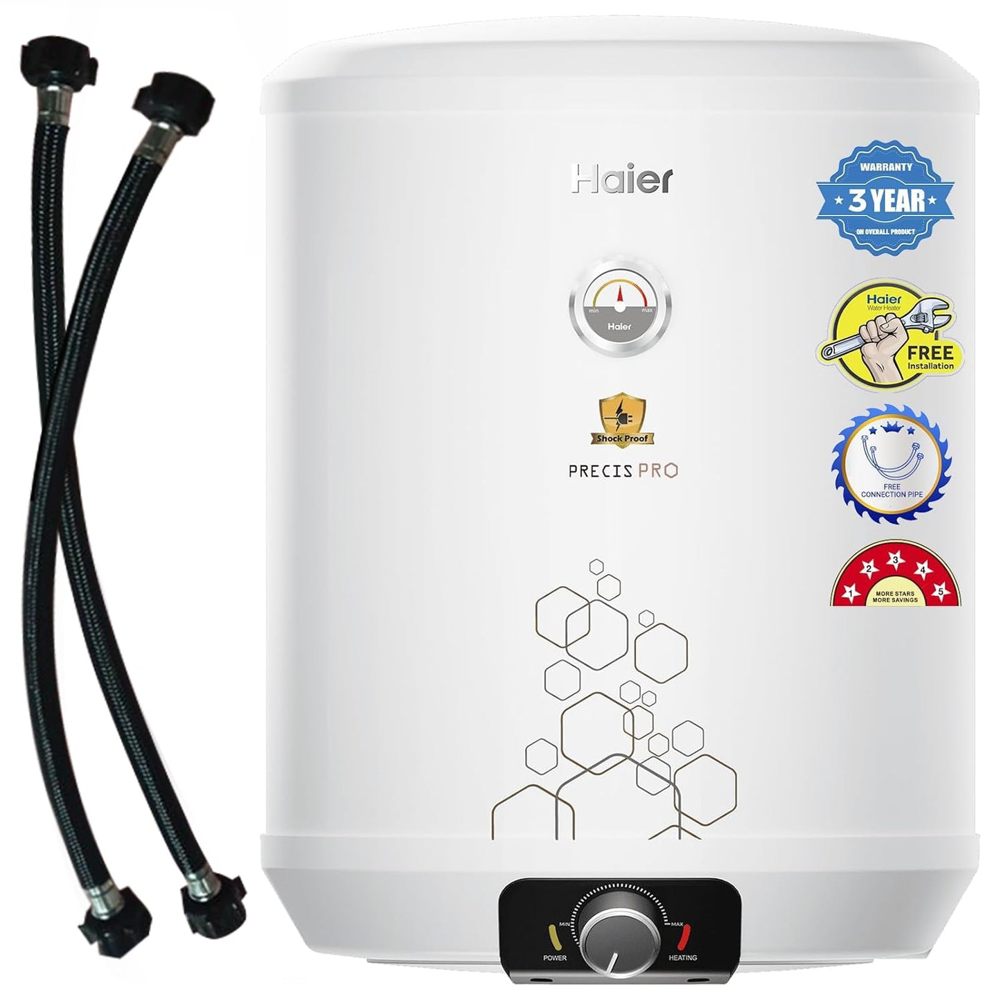 Haier Precis pro Water Geyser 15ltr 5 Star 2000W Electric Storage Geyser Free Installation & Connection Pipe| Warranty 7 Yr on Tank| Advanced PP Body| Shock Proof| Glassline Tank| 11-Level Safety