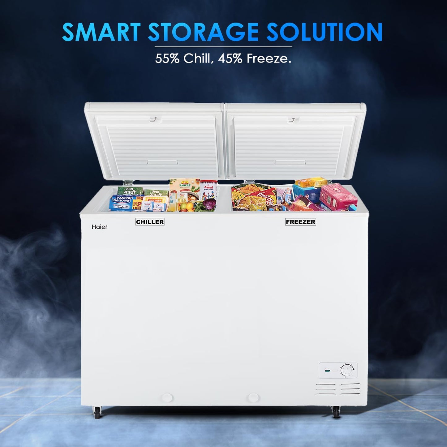 Haier HFC-325CM5, Double Door Combo Freezer (Half Cooler & Half Freezer Combo), Freeze & Chill together, Dual Condenser, Metal liner & 4 Years Comprehensive Warranty (White)
