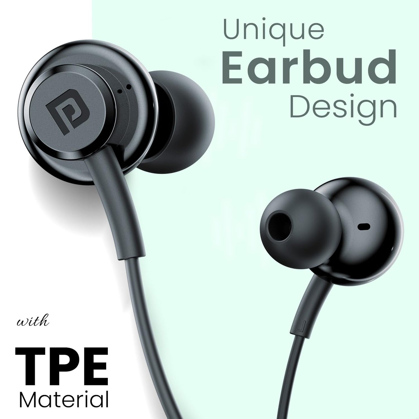 Portronics Conch Gamma C in Ear Type C Wired Earphones with in Line HD Mic & Magnetic Earbuds, Powerful Audio, 14.2mm Driver, TPE Anti Tangle Wire, in line Controls, Wide Compatibility(Black)