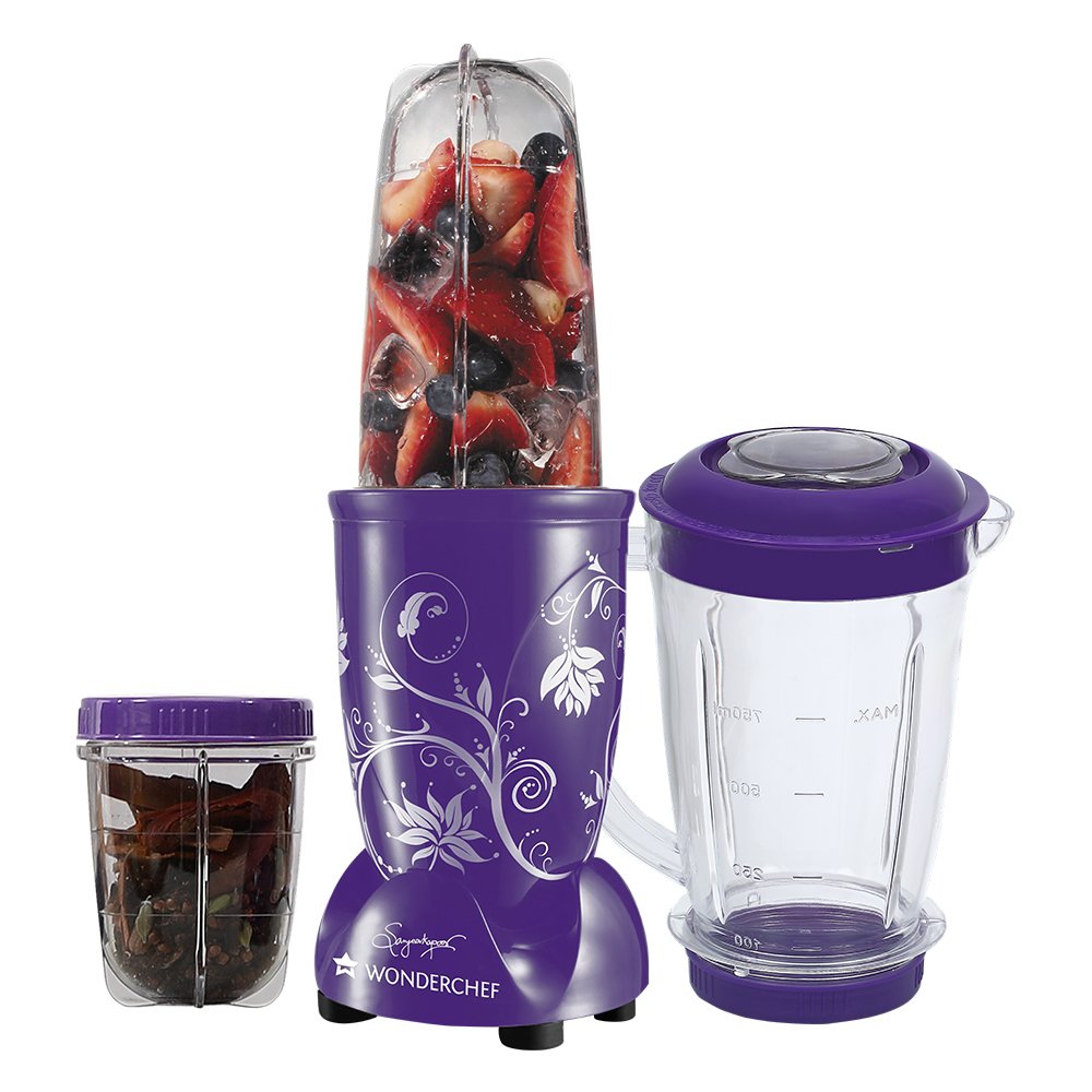 Wonderchef Nutri-blend 500W Mixer Grinder, 22000 RPM Motor, Smoothie Maker, Masala Grinder, Chutney Blender, 3 Unbreakable Jars, Recipe Book by Chef Sanjeev Kapoor, 2 Yr Warranty, Black
