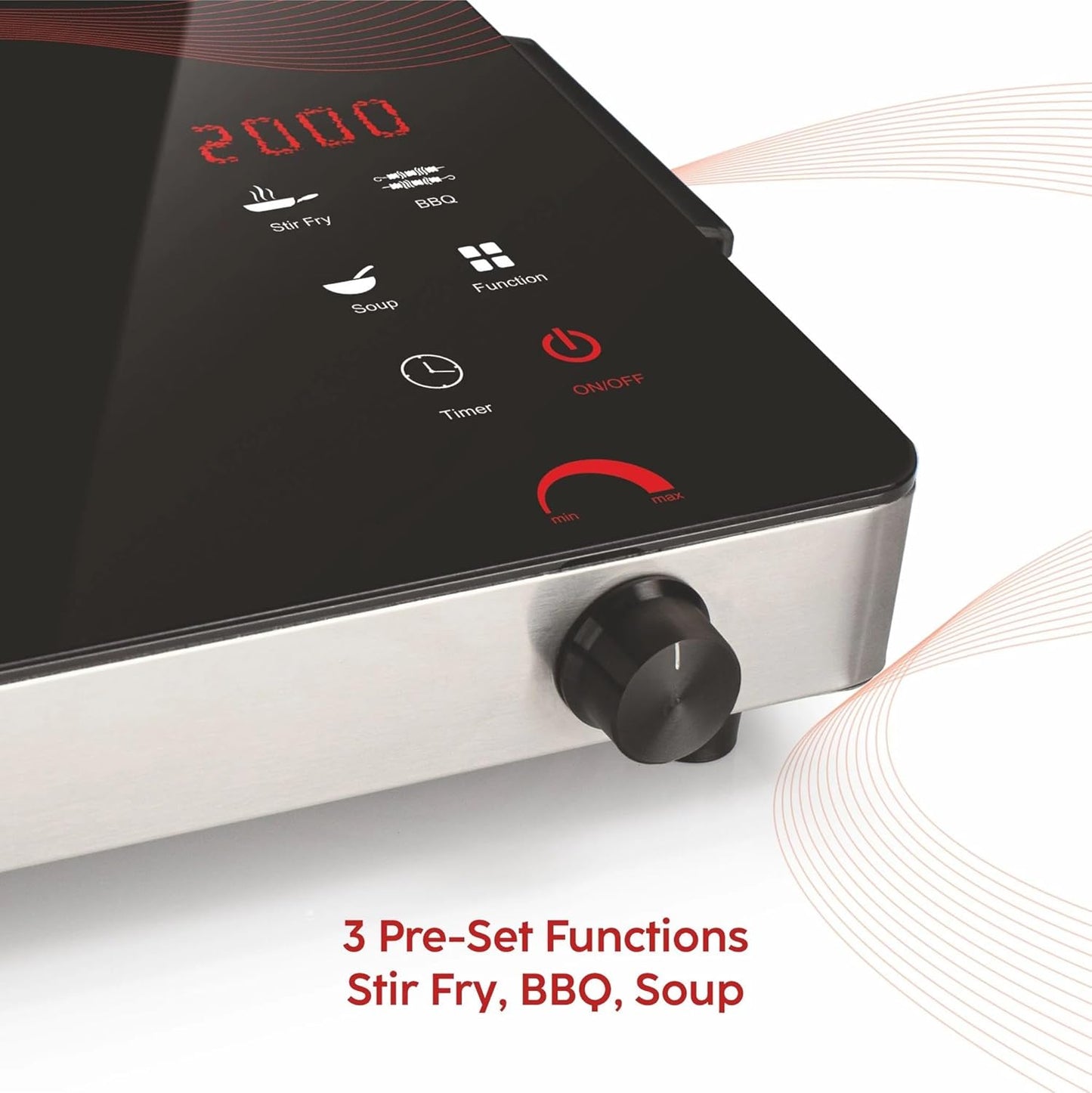Glen 2000W Infrared Cooktop Stove with Grill Rack for Barbecue, Crystal Glass Plate, Digital Display, 3 Preset Cooking Modes, Touch Control, Infrared Hot Plate (SA3074_Infra)