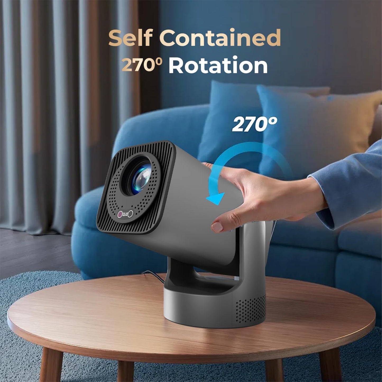 WZATCO Yuva Go Max, Android 13, Fully Automatic, Smart Home Projector 4k Ultra HD, Native 1080P, Live TV, HDMI ARC, WiFi 6 & BT, Screen Mirroring, Portable Room Cinema, 270° Rotate, Grey