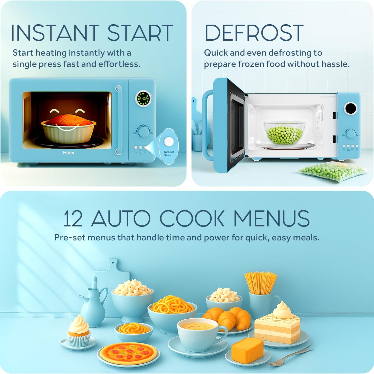 Haier Vogue 20L Blueberry Solo Microwave Oven with Auto Cook Menus I Digital Display
