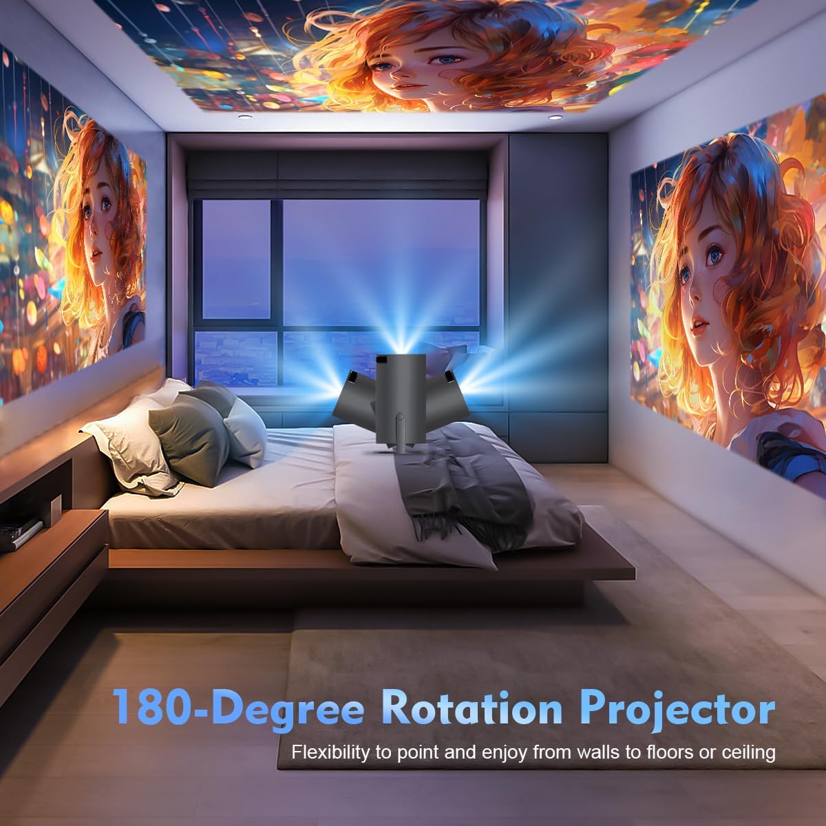 BIGASUAO Mini Projector 4K 1080P Supported, 15000 Lumen Portable WiFi 6 Projector,270° Rotatable Projector with 50% Zoom Home/Outdoor Movie Projector for TV Stick/PS5/Phone/HDMI (BGP37)