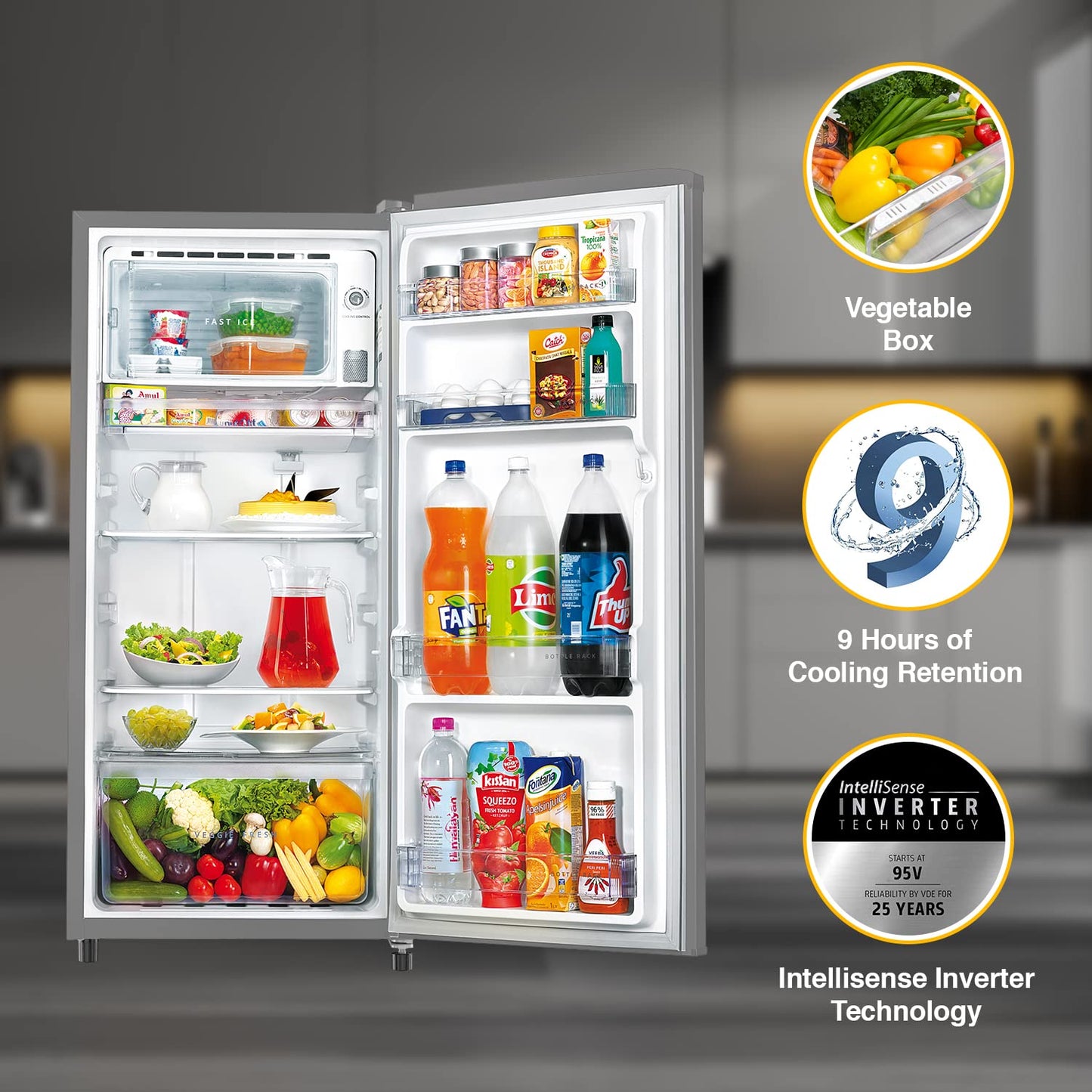 Whirlpool 184 L 4 Star Inverter Direct-Cool Single Door Refrigerator (205 WDE PRM 4S Inv MAGNUM STEEL-Z, Magnum Steel,Grey)