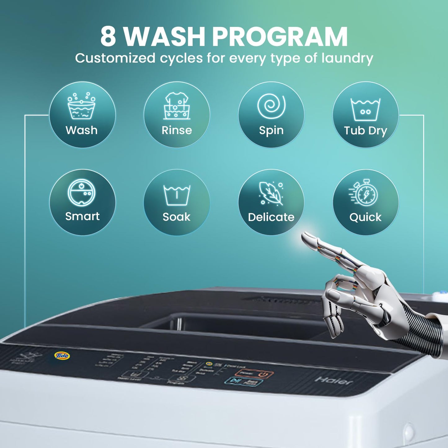 Haier 7 Kg 5 Star Fully Automatic Top Load Washing Machine with Oceanus Wave Drum, Magic Filter, 8 Wash Programs (HWM70-AE, Moonlight Silver, Stainless Steel Drum, 15 Mins Quick Wash)