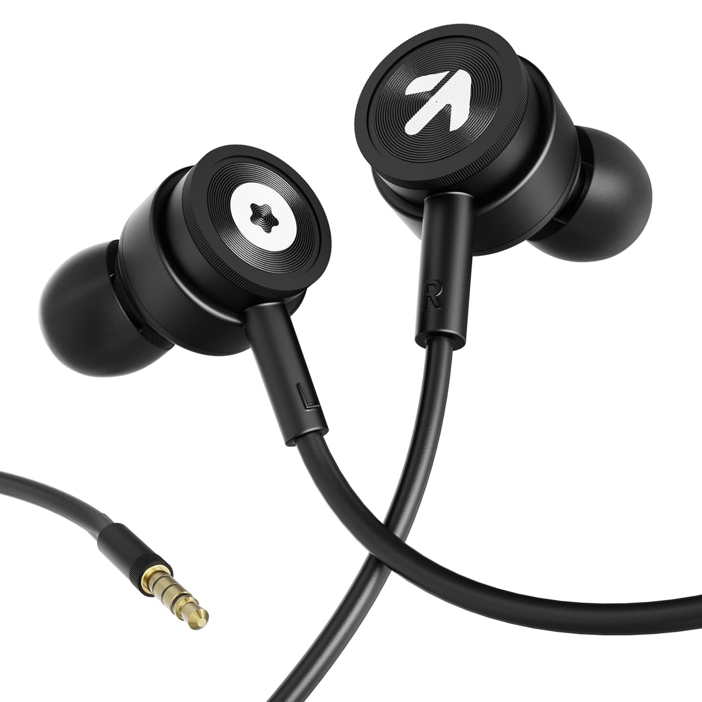 Boult XO Black Wired Earphones with 3.5mm Jack, Extra Bass, 10mm Dynamic Driver, Inline Control, IPX5 Water Resistant, HD Mic, Radial Finish, Earphones Wired Headphones with Mic Earphone
