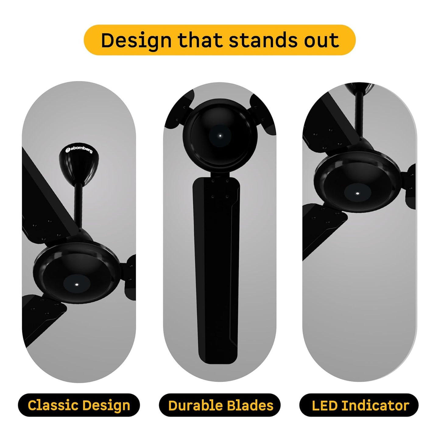 atomberg Ameza 1200mm Timeless BLDC Ceiling Fan with Remote|5 star|High Air Delivery|LED Speed Indicator|Low Noise|Timeless Design with Power Saving|2 Year Warranty|Gloss Black