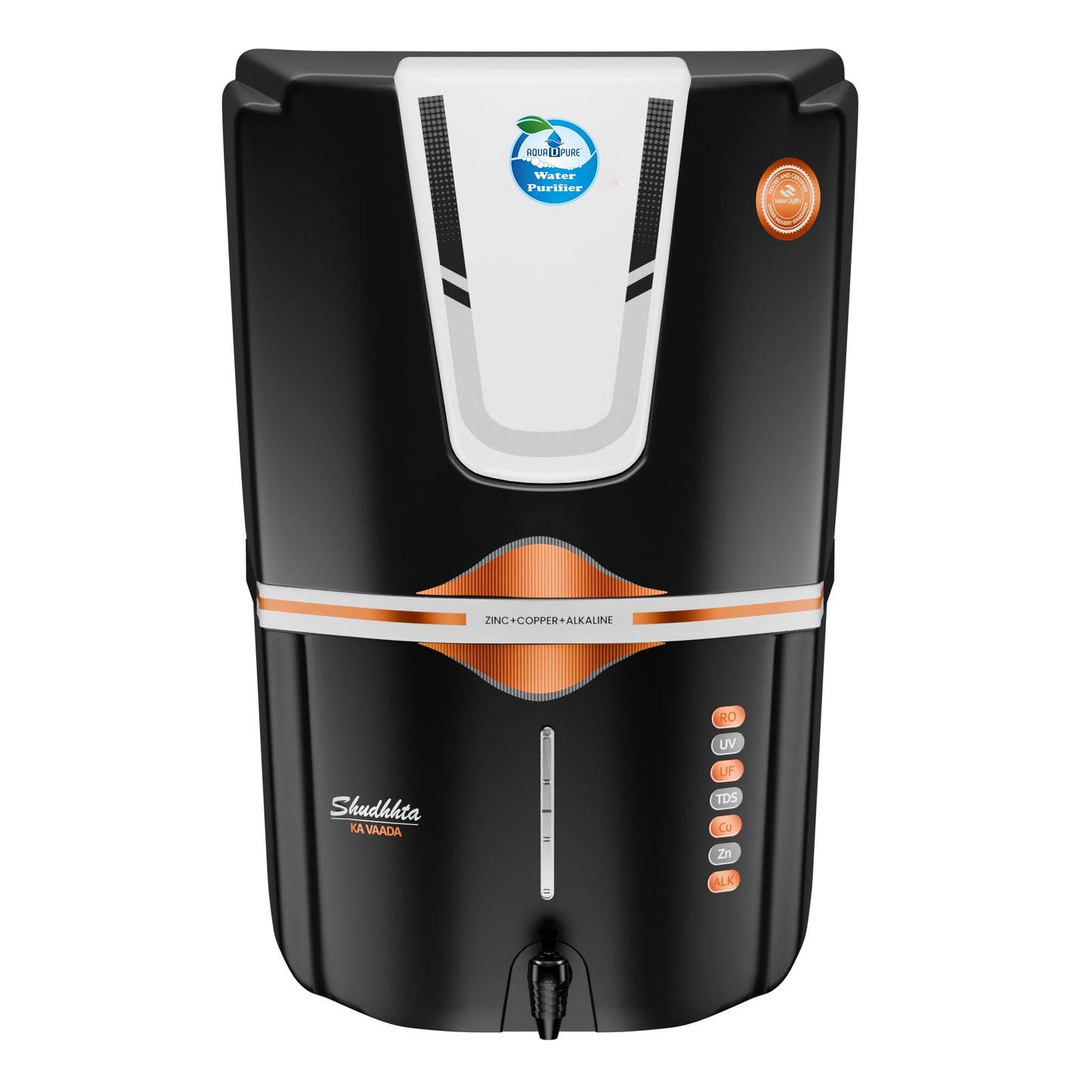 AQUA D PURE Copper + Alkaline RO Water Purifier 12L RO+UV+UF Copper+Bio-Alkaline +TDS Control+UV Purified Water with Goodness of RO Water Purifier, Black