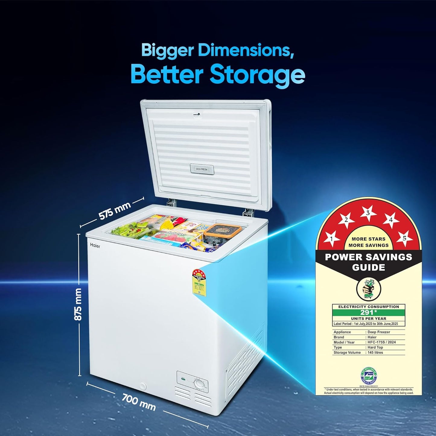 Haier HFC-175SM5, 5 Star Rating Single Door Convertible Deep Freezer, Inside Metal Liner with Deo Fresh and 4 Years Comprehensive Warranty (White)