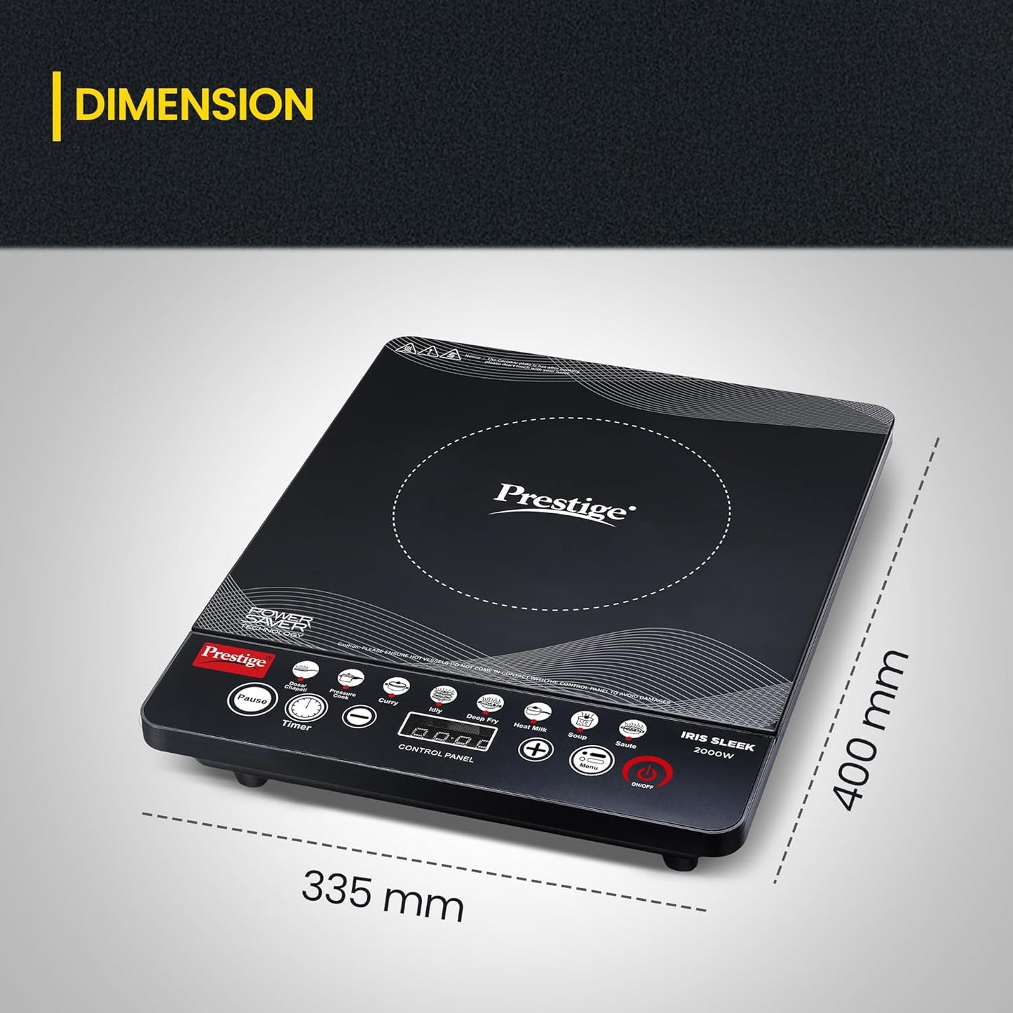 Prestige 2000 Watts IRIS Sleek Induction Cooktop| High Voltage Surge Protection| Indian Menu Options| Automatic Voltage Regulator| Feather Touch Button| Black
