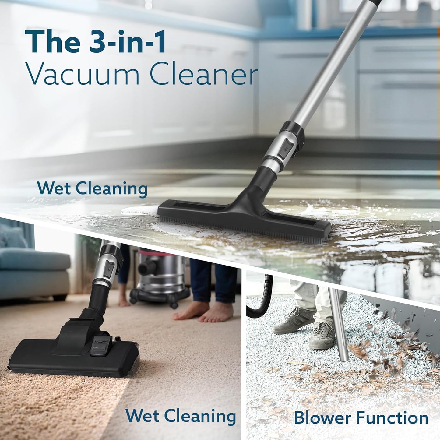 AGARO Ace Wet & Dry Vacuum Cleaner for Home, 1600 Watts, 21.5 kPa Suction Power, 21 litres Tank Capacity, for Home Use, Blower Function, Washable 3L Dust Bag, Stainless Steel Body (Black, Red, Steel)