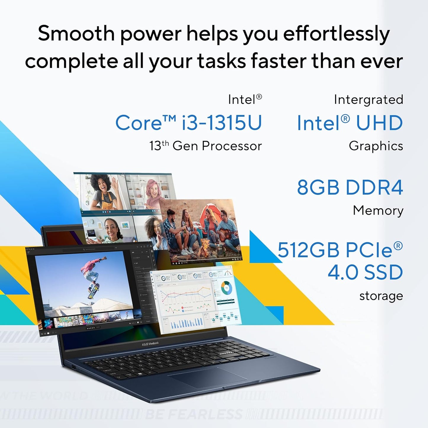 ASUS Vivobook 15, 15.6" FHD (1920 x 1080), Intel Core i3-1315U, (8GB RAM/512GB SSD/Intel UHD iGPU/Windows 11/M365 Basic (1Year)*/Office Home 2024/Quiet Blue/1.7 Kg), X1504VA-NJ3321WS