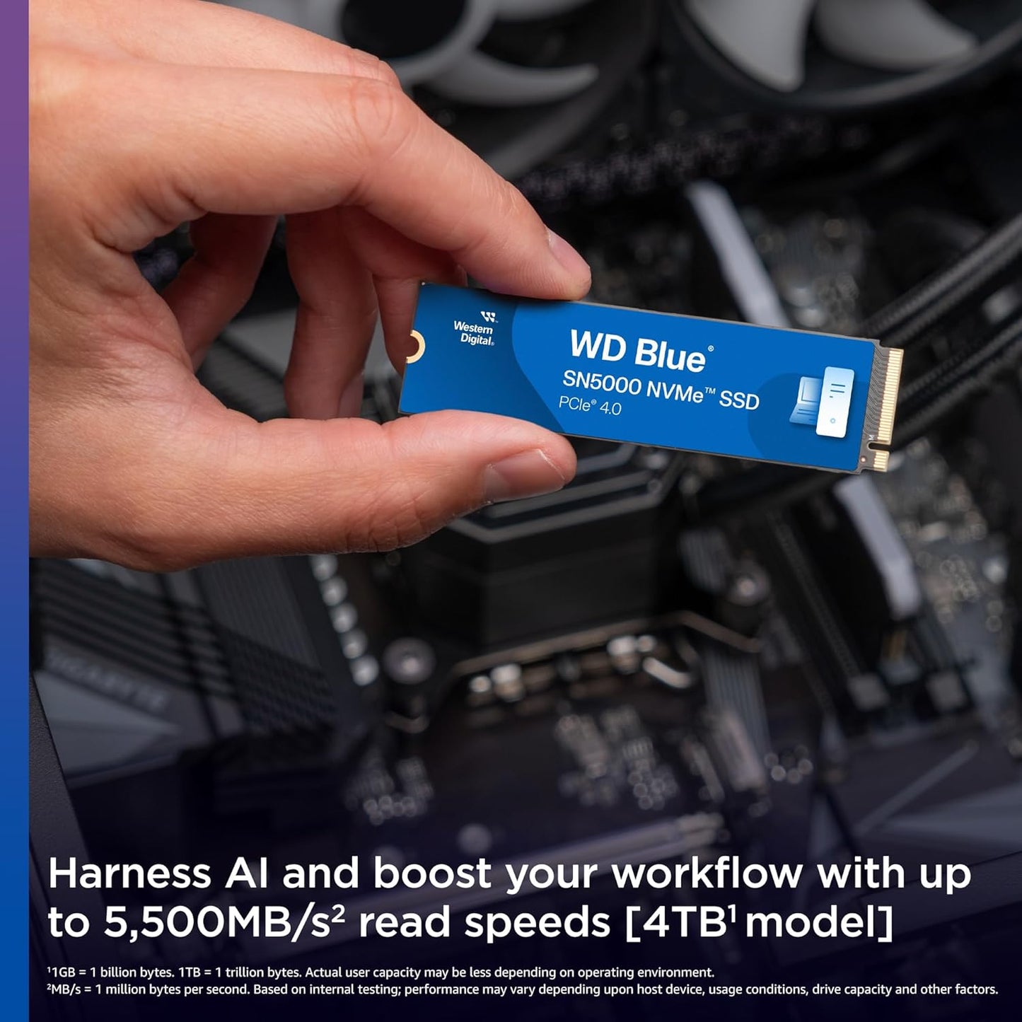 Western Digital WD Blue SN5000 NVMe 1TB, Upto 5150MB/s R, 4900MB/s W, 5Y Warranty, PCIe Gen 4 NVMe M.2 (2280), Gaming Storage, Internal Solid State Drive (SSD) (WDS100T4B0E)