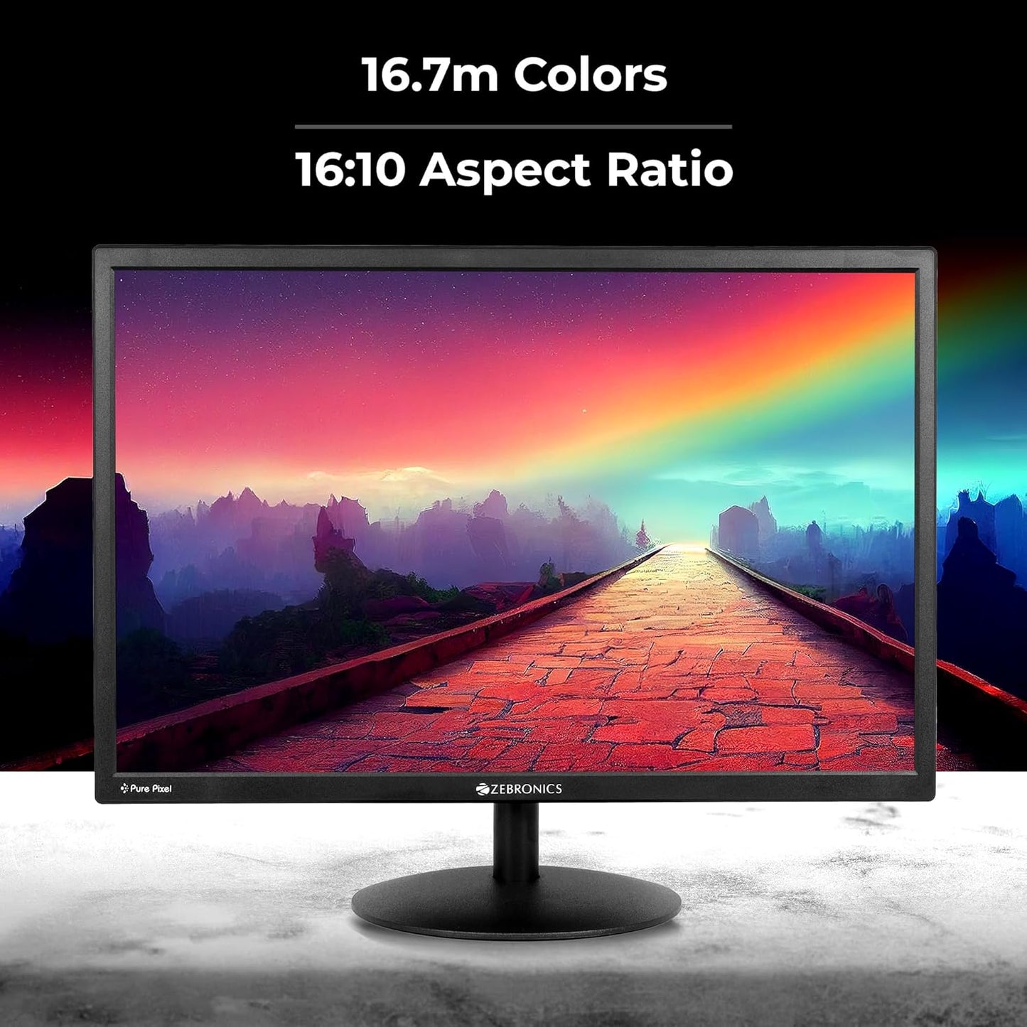 Zebronics EA122 LED Monitor with HD+ 1680x1050, 2000000:1 Contrast Ratio (Dynamic), 250cd/m² Brightness (max), Wall Mountable, Dual Input HDMI & VGA, 16:10 Aspect Ratio, 16.7M Colors