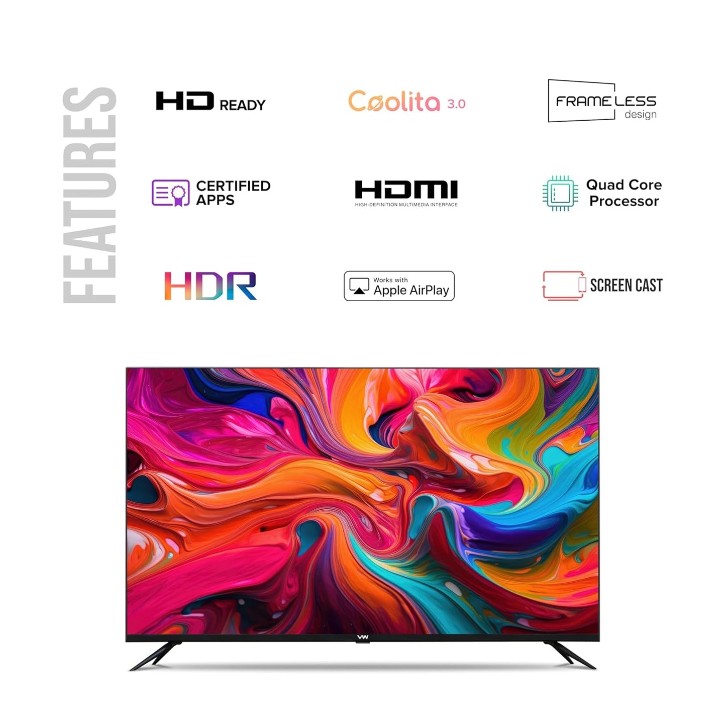 VW 80 cm (32 inches) Linux Frameless Series HD Ready Smart LED TV VW32C3