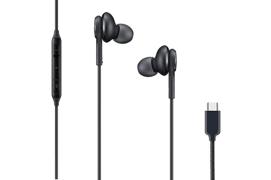 Branded Original Type C Headphones with Mic, in-Ear Design, 10mm Driver for Deep Bass and Clear Sound, Nylon Braided Wired, Compatible with Samsung Type-C Devices (Black)