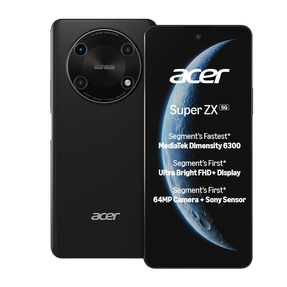Acer Super ZX 5G (Cosmic Green, 4GB RAM, 128GB Storage) | 120 Hz FHD+ Display | 5000 mAh Ultra-Thin Battery | Dimensity 6300 5G Processor | Sony 64MP AI Camera