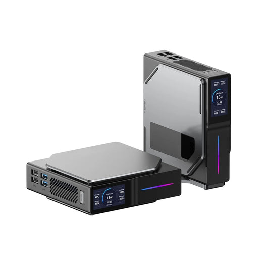 SKULLSAINTS Agni Mini PC – Vibrant LCD Screen, M.2 SSD, Mini Tower with RGB Lights, WiFi 6, 4K UHD, Dual LAN for Home and Office (13th Gen N150, 512, GB, 16, GB)