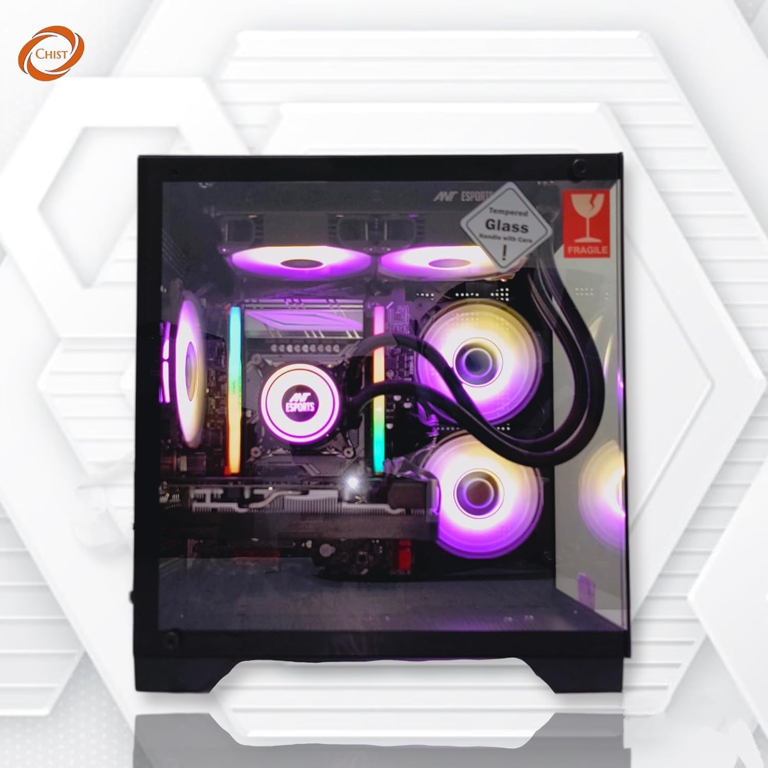 CHIST Gaming Desktop PC, Ryzen 5 5500 6-Core, 32GB DDR4, 1TB NVMe SSD, 6500XT 4GB DDR6 Graphics, Liquid Cooling Wi-Fi Bluetooth. Windows 11 pro.