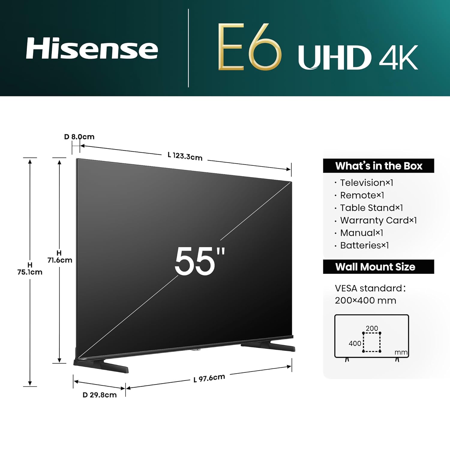 Hisense 139 cm (55 inches) E6N Series 4K Ultra HD Smart LED Google TV 55E6N (Black)