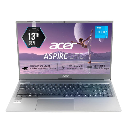 Acer Aspire Lite,13th Gen, Intel Core i3-1305U, 16GB RAM, 512GB SSD, Full HD, 15.6"/39.62cm, Windows 11 Home, Steel Gray, 1.59KG, AL15-53, Metal Body, 36 WHR, Thin and Light Premium Laptop