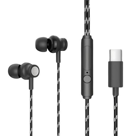 GEARZTOUCH Blast-C Type C Wired Earphone with Powerful HD Mic for Clear Sound, in-Line Volume Controller & Noise Cancellation Compatible with only TypeC Jacks in Mobiles- ZETBLACK
