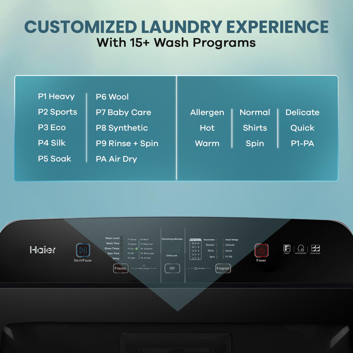 Haier 9 Kg, 5 Star, Oceanus Wave Technology Toughened Glass Fully Automatic Top Loading Washing Machine (HWM90-H678ES8, Inbuilt Heater, Near Zero Pressure, Dark Jade Silver)