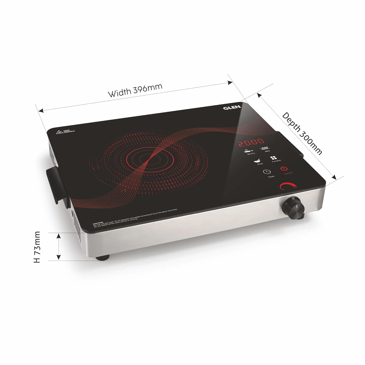 Glen 2000W Infrared Cooktop Stove with Grill Rack for Barbecue, Crystal Glass Plate, Digital Display, 3 Preset Cooking Modes, Touch Control, Infrared Hot Plate (SA3074_Infra)