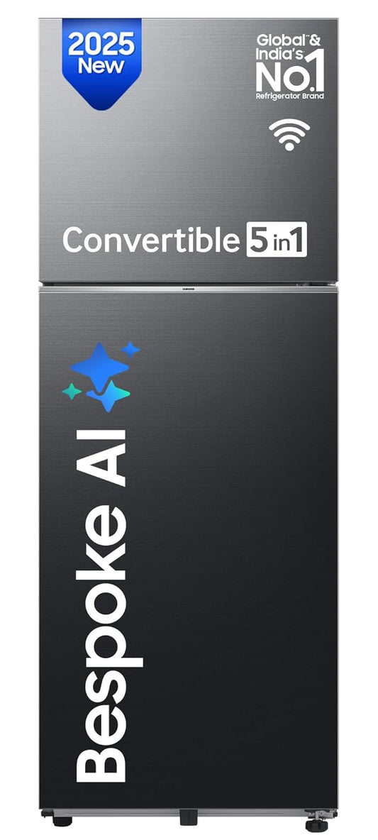 Samsung 330 L, 3 Star, Convertible 5-in-1, Digital Inverter, Frost Free Double Door, WiFi Enabled Bespoke AI Refrigerator (RT34DG5A4DBXHL, Luxe Black)