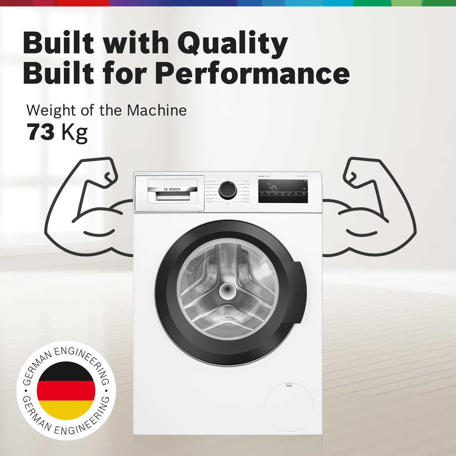 Bosch 8 kg, 5 Star, AI Active Water+, Anti-Tangle, Steam Anti Bacteria, Anti-Wrinkle Fully-Automatic Front Loading Washing Machine (WAJ28260IN, Reload Function, In-Built Heater, White)