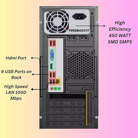 Techsupport Assembled Gaming Desktop CPU with Core-i5 3470 Generation 3.20Ghz II 16GB Ram DDR3 II 256GB SSD II HDMI VGA Ports Win 11 Pro II MS Office II WiFi || Black Matel Cabinet