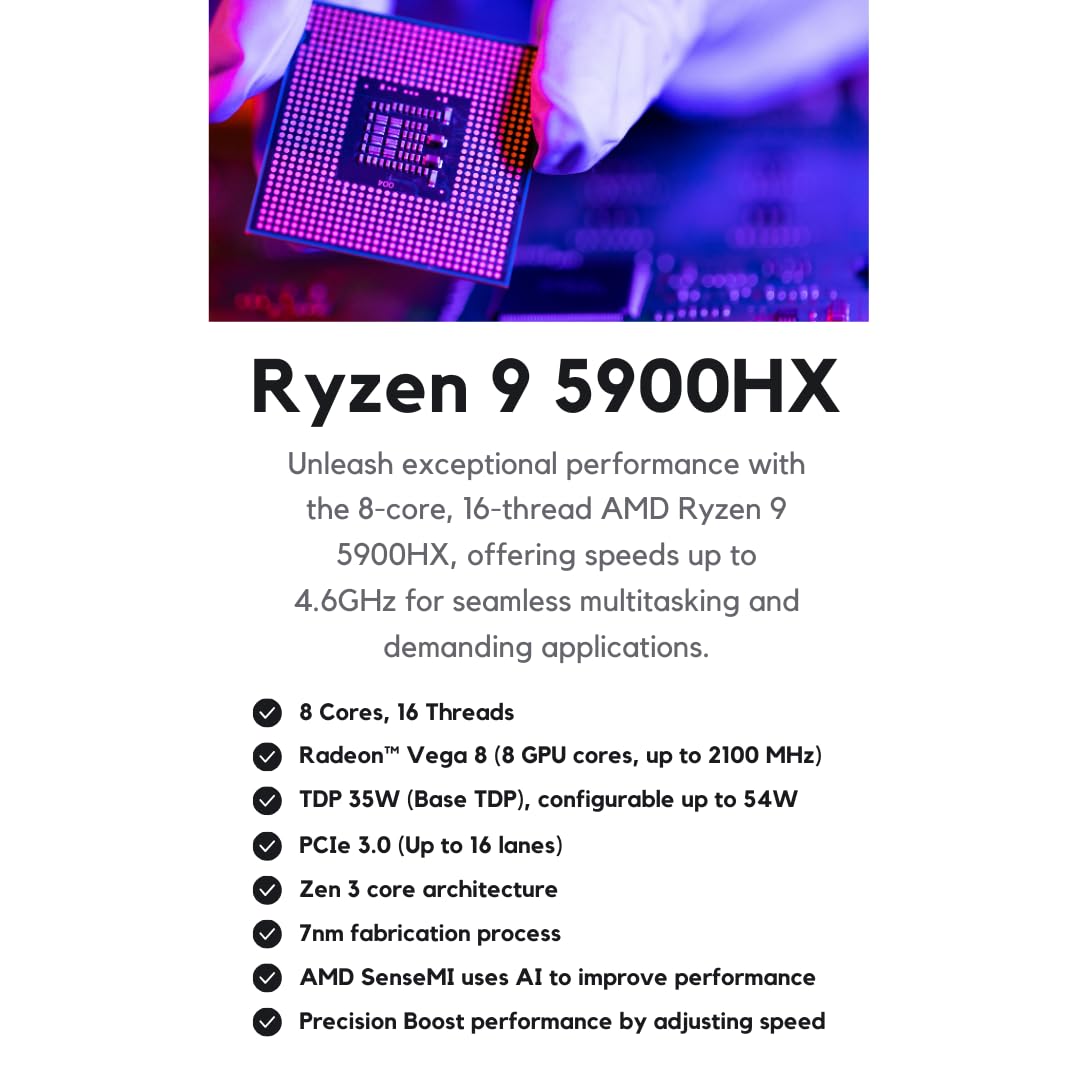 SKULLSAINTS Corex Mini PC Powered By AMD Ryzen 9 5900HX (8C, 16T), Triple Display Support, Wi-Fi 6E, Bluetooth 5.3, Compact Design, Win 11 Pro (Silver, Ryzen 9 5900HX, 512, GB, Windows 11 Pro, 16, GB)