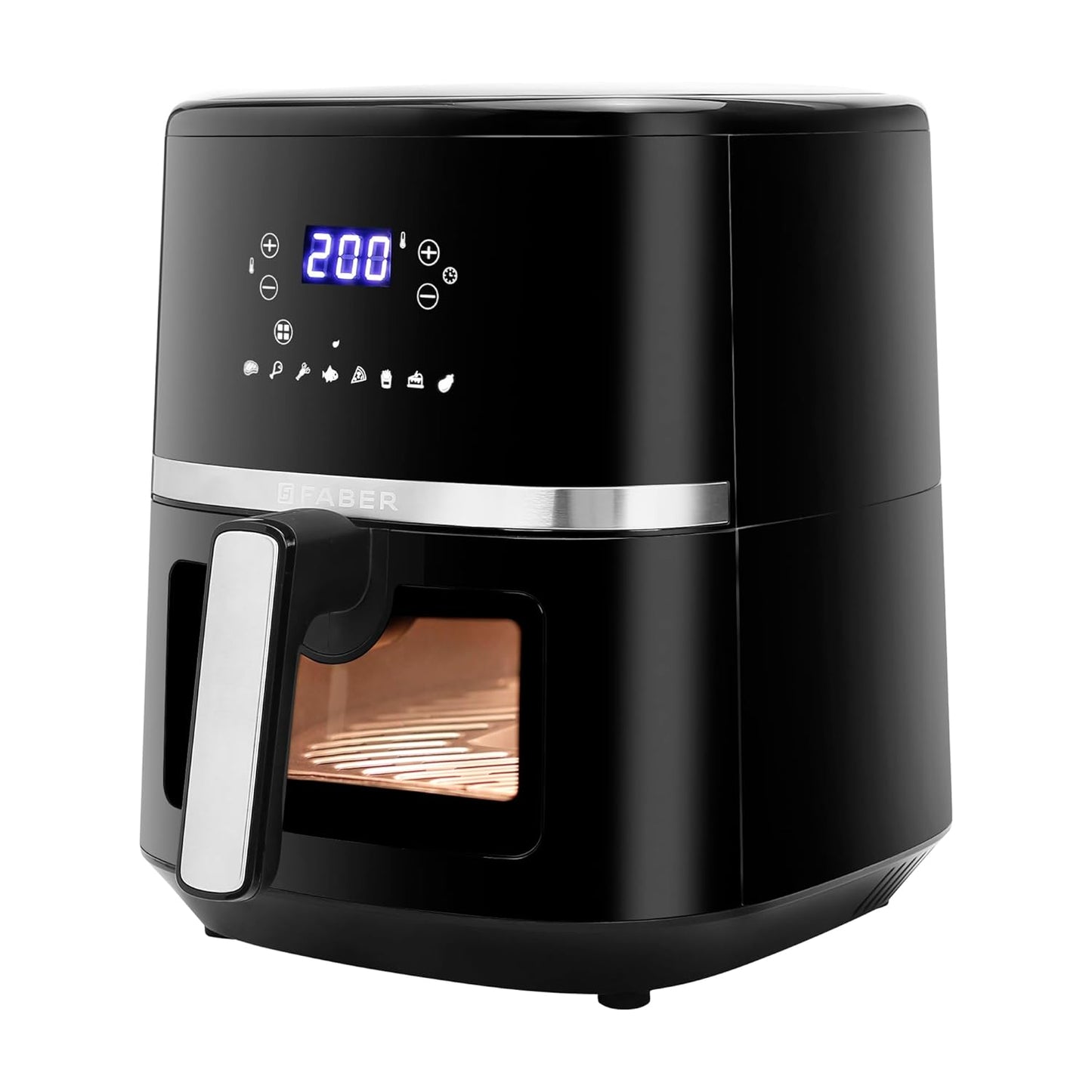 Faber 6L 1500W Digital Air Fryer | Fry, Bake, Roast, Toast, Defrost, Grill & Reheat | 85% Less Oil, 360° Air Cooking | 8-Preset Menu, LED Display & Touch Control, Non-Stick Pan, View Window | (Black)