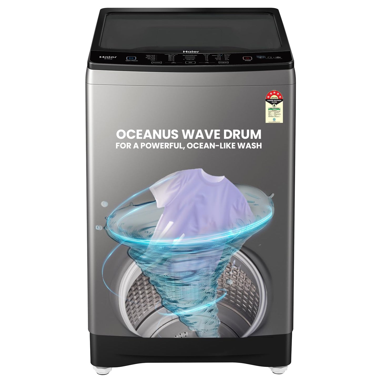 Haier 7 Kg 5 Star Fully Automatic Top Load Washing Machine with Oceanus Wave Drum, Magic Filter, 8 Wash Programs (HWM70-AE, Moonlight Silver, Stainless Steel Drum, 15 Mins Quick Wash)