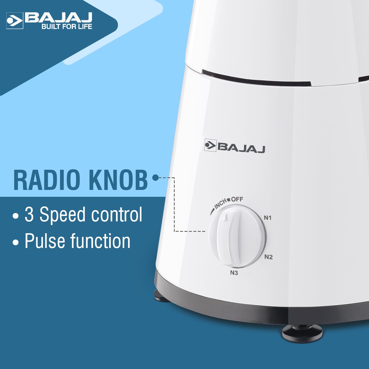 Bajaj 500 Watt GX-1 Mixer Grinder with 3 Jars- white