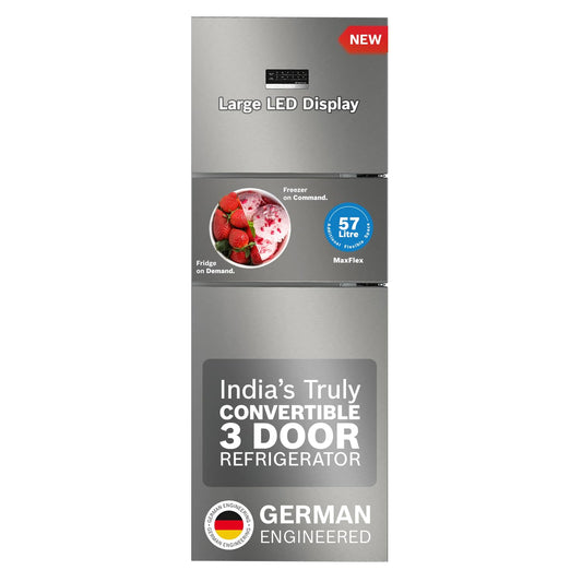 Bosch MaxFlex Convert 303L 3 Star Inverter Frost Free Triple Door Refrigerator (2023 model, CMC33S03NI, 8-in-1 Convertible, UV Protected Body Shield, VitaFresh Technology, Adaptive UI, Sparkly Steel)