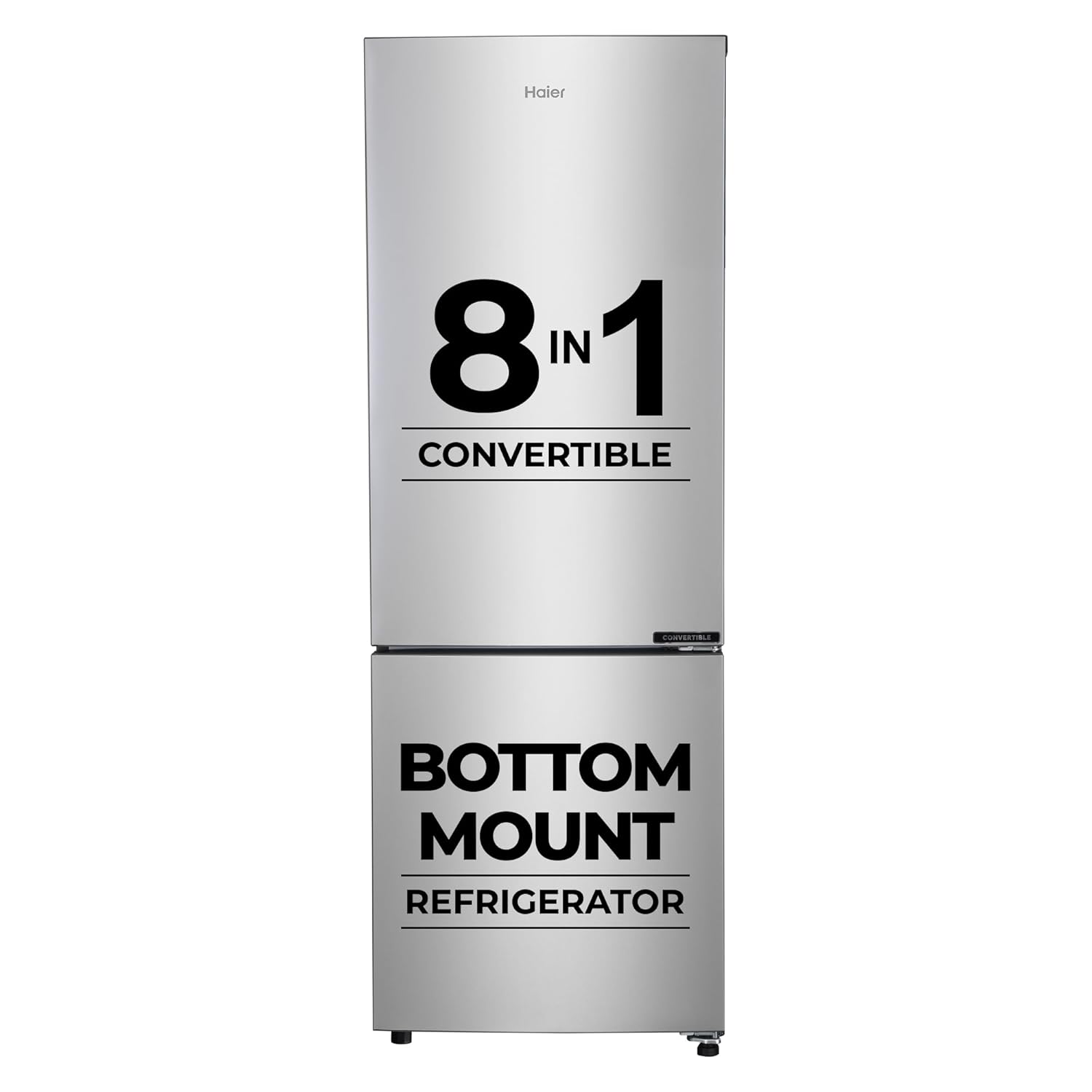 Haier 237 L, 2 Star, 8 In 1 Convertible, Frost Free Double Door Bottom Mount Refrigerator (HEB-242GS-P, Moon Silver)