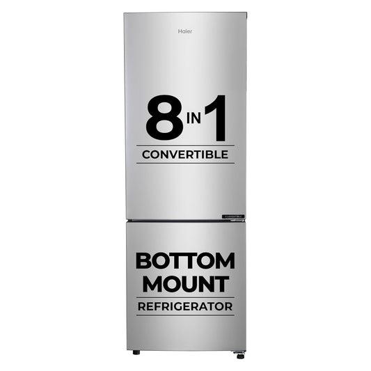 Haier 237 L, 2 Star, 8 In 1 Convertible, Frost Free Double Door Bottom Mount Refrigerator (HEB-242GS-P, Moon Silver)