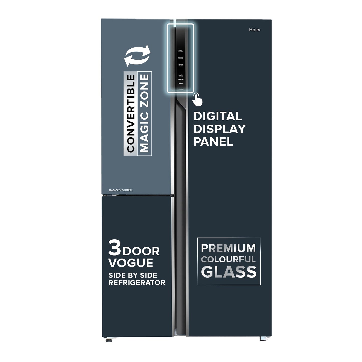 Haier 602L 3Star 2 Door Premium Glass Door Side by Side Frost Free Refrigerator|Convertible|Smart Sense AI|Expert Inverter|Digital Display Panel|Deo Fresh Technology (HRS-682KGU1, Black Glass)