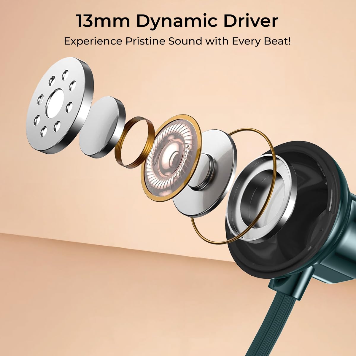 pTron Tangent Rush w/ 50Hrs Playtime, Pristine Sound, Dual-Device Pairing, Bluetooth 5.4 Wireless in-Ear Earphones with Mic, Voice Assistant, Type-C Fast Charging & IPX5 Water Resistant (Green)