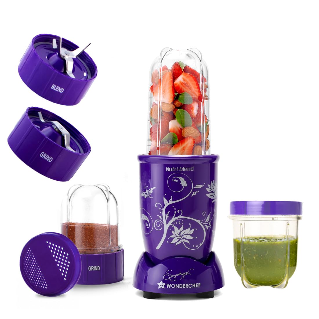 Wonderchef Nutri-blend 500W Mixer Grinder, 22000 RPM Motor, Smoothie Maker, Masala Grinder, Chutney Blender, 3 Unbreakable Jars, Recipe Book by Chef Sanjeev Kapoor, 2 Yr Warranty, Black