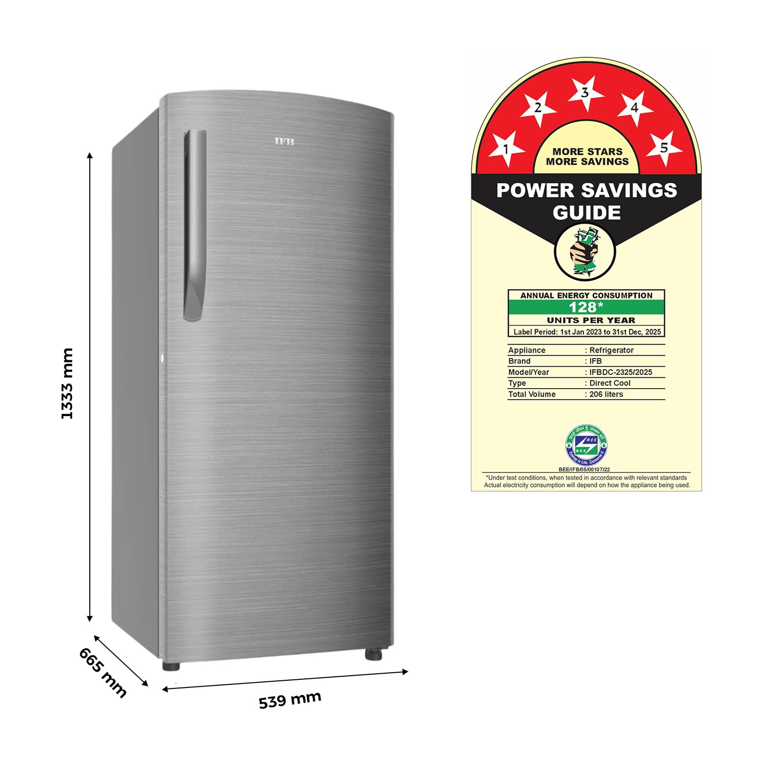 IFB 206L 5 Star Direct Cool Single Door Refrigerator (IFBDC-2325DBSE, Brush Grey, Advanced Inverter Compressor, Extraordinary Storage with Humidity Controller)