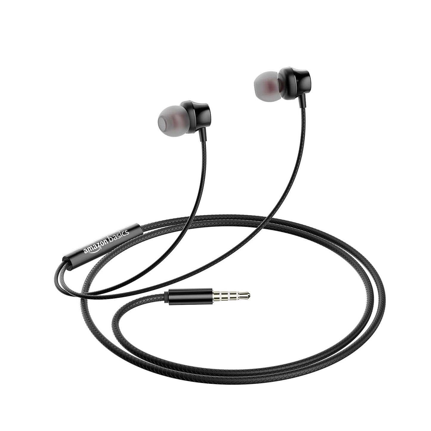 amazon basics in-Ear Wired Earphones with in-Line Mic, 10 mm Dual Drivers, Powerful Bass, Noise Isolation, 3.5 mm Audio Jack (Black, WE03)