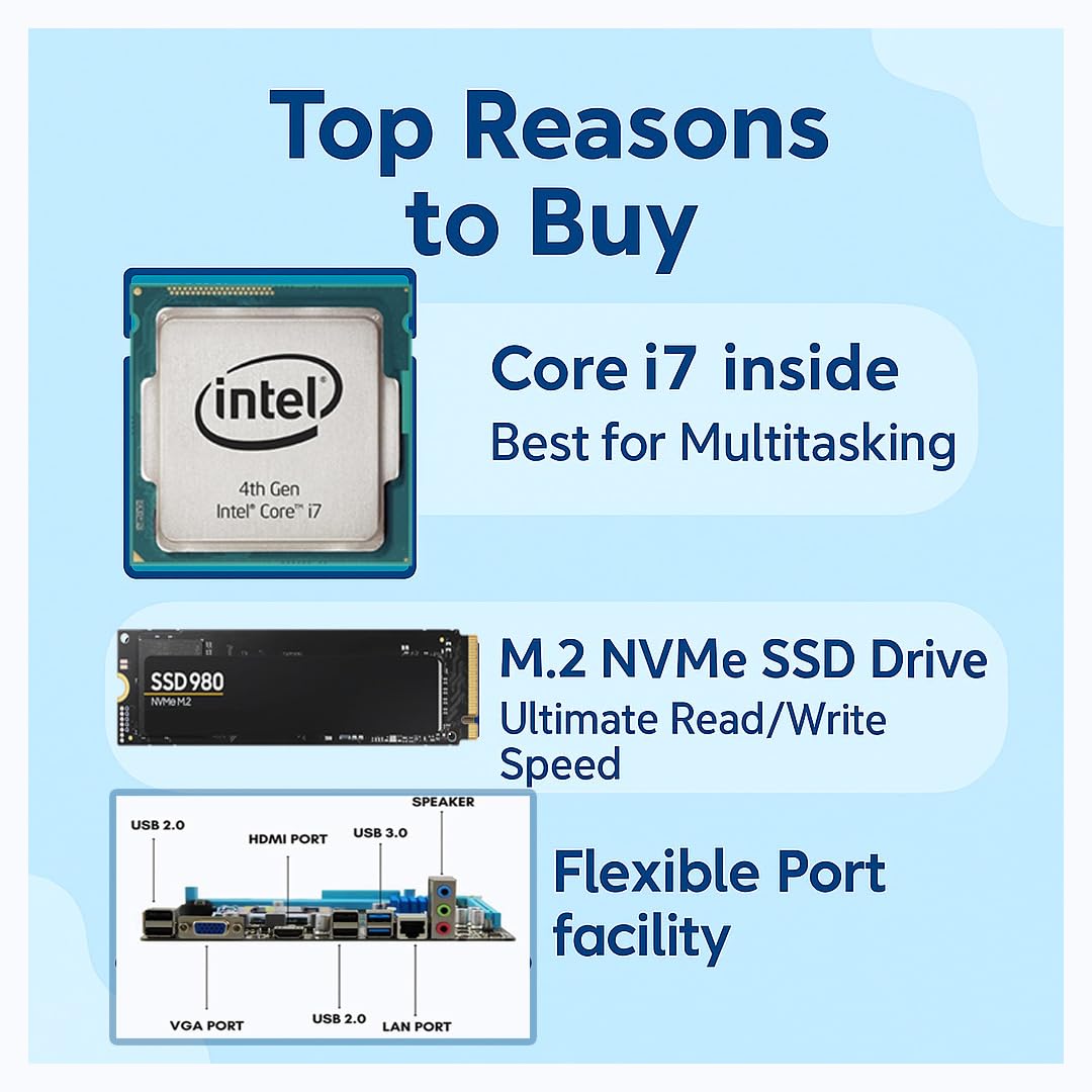 CloudVU Desktop Computer PC,Core i7-4790 || 16GB RAM || 1TB SSD M.2 NVMe || HDMI, VGA, Gigabit LAN,USB 3.0,HD Graphics,Windows11 Pro Licence, MS Office(Office/Workstation PC 1GB SSD NVMe, 16GB RAM)